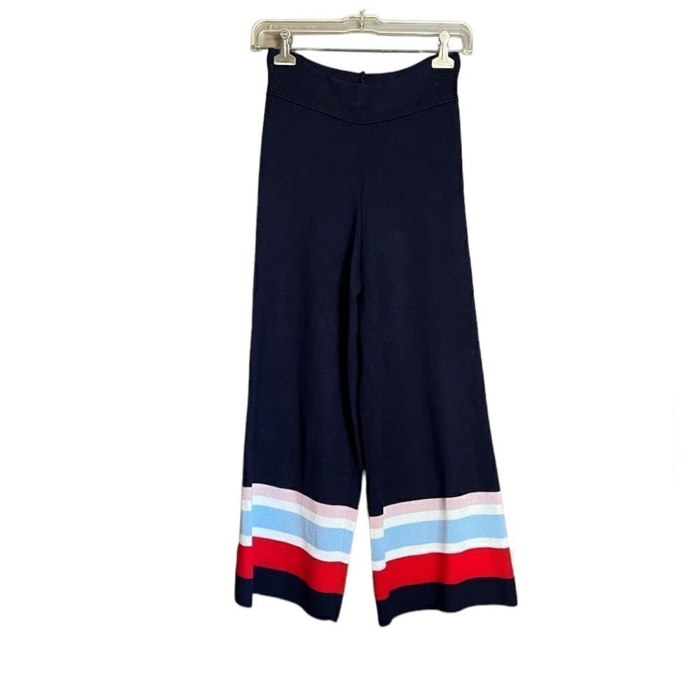 New look wide leg navy knit striped pants. Size 4‎